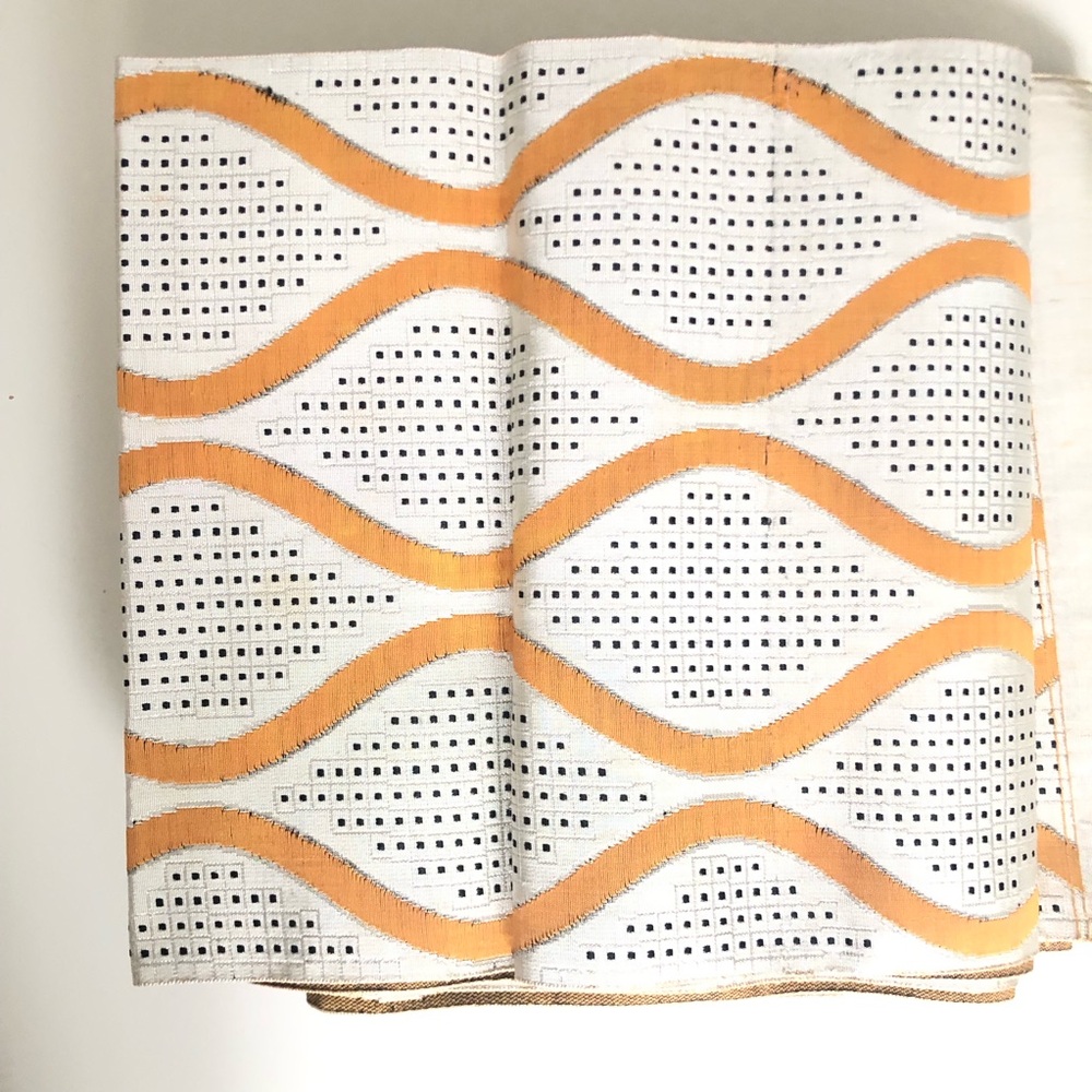 White and Orange Wave Embroidered Fabric yardage 4 yards